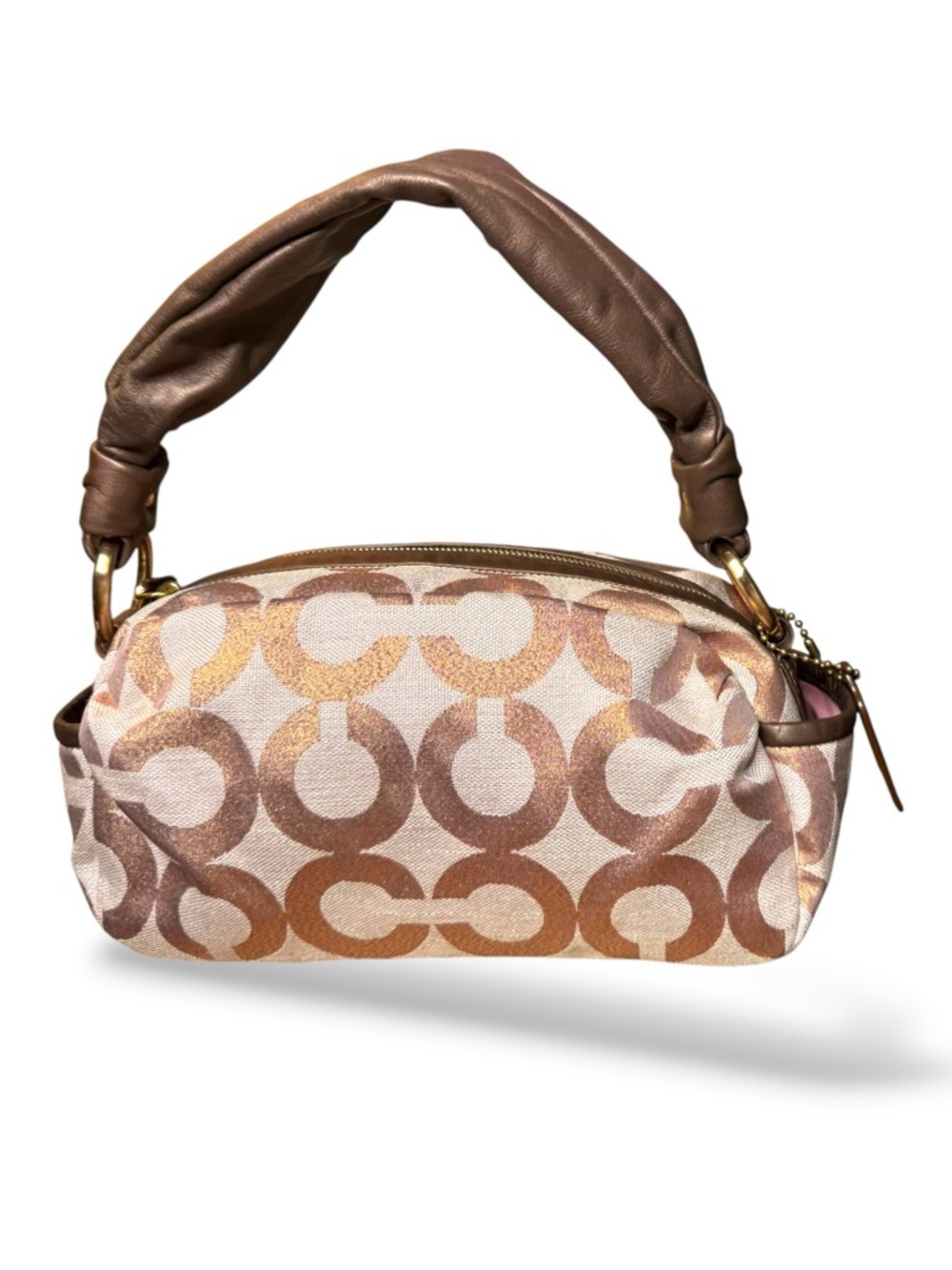 Coach Parker Op Art Shoulder Zip Bag in Metallic Gold Rose Gold - Picture 6 of 10